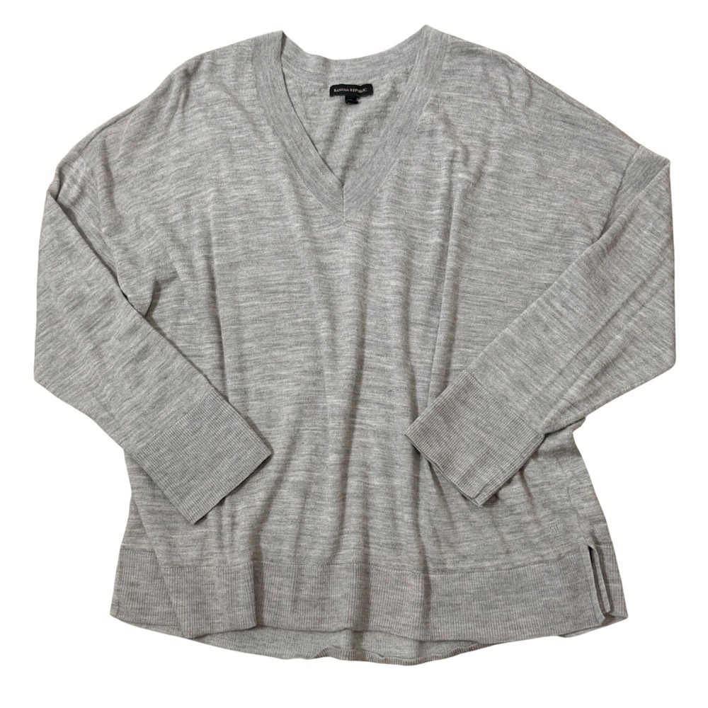 Banana Republic Merino Wool Slouchy Gray Sweater XXL Lightweight Layering Piece